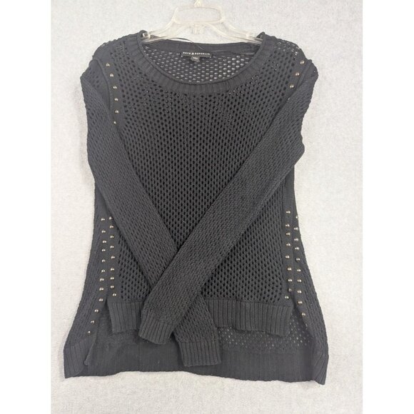 Rock & Republic Sweater Womens Small Black Studded Open Knit Pullover Top Chic - Picture 1 of 8